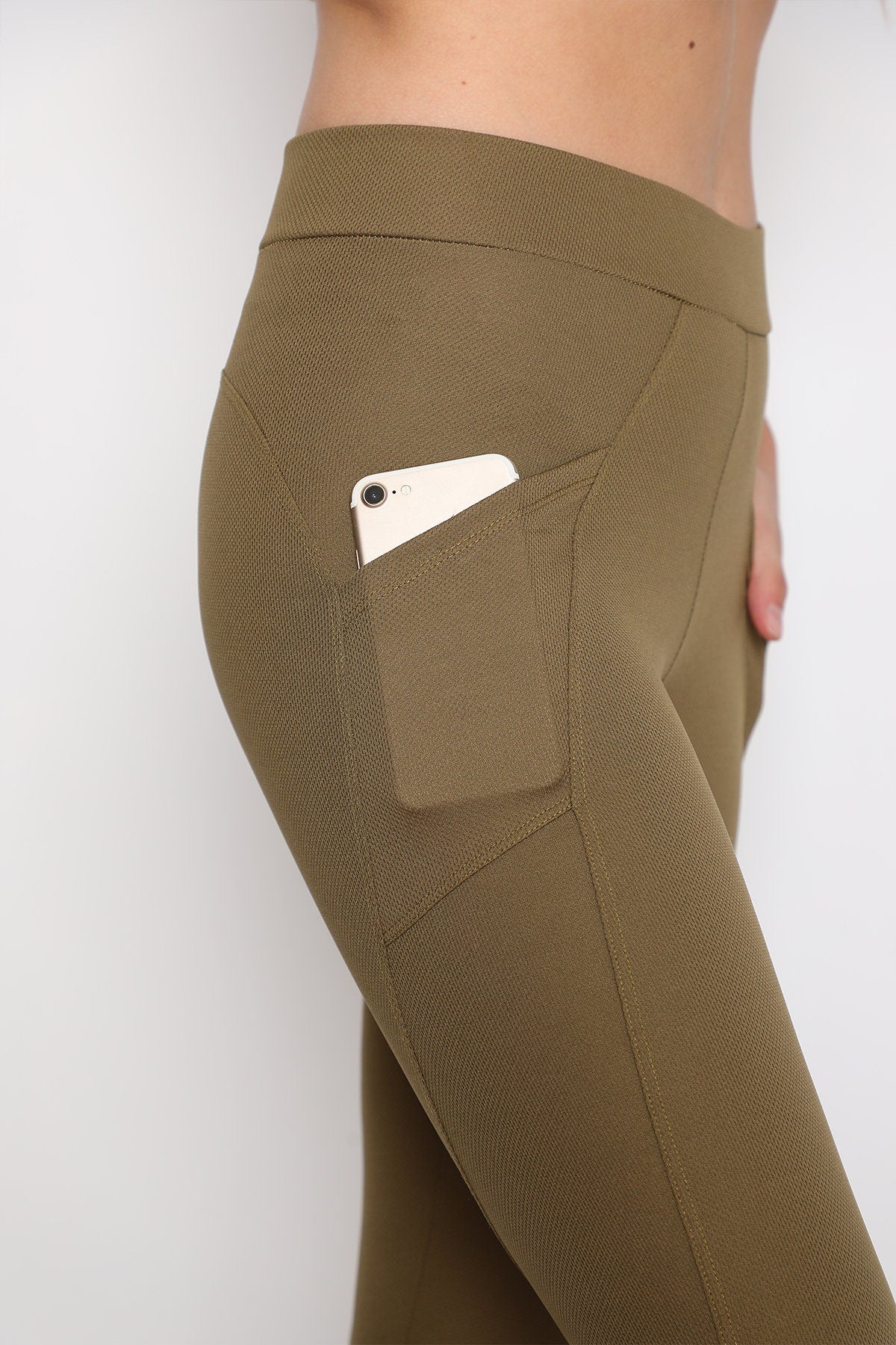 Leggings Low Waist with Pockets Green