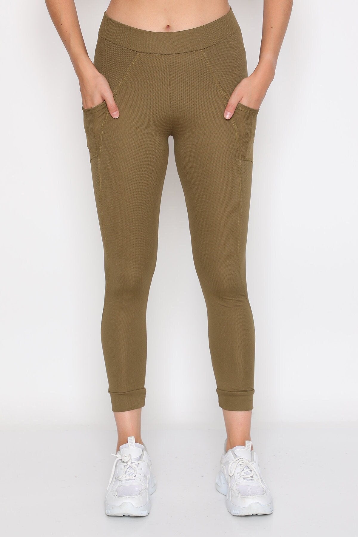 Leggings Low Waist with Pockets Green
