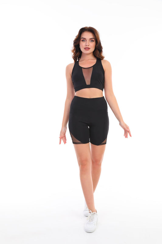 Shorts Suit High Waist with Pockets Tulle Black