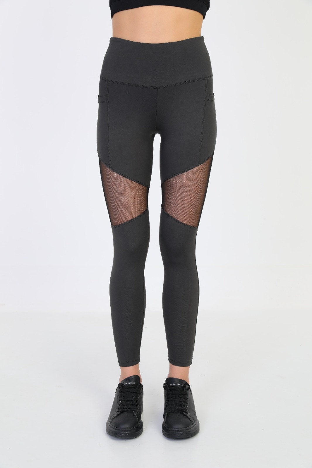 Leggings High Waist with Pockets Tulle Anthracite