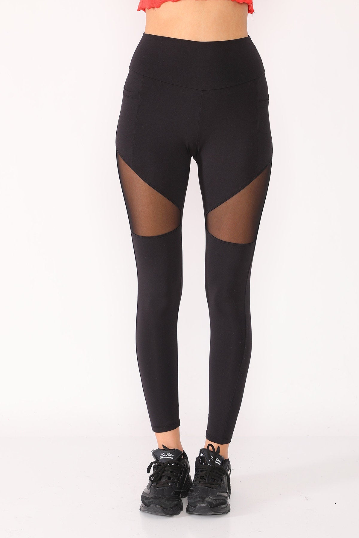 Leggings High Waist with Pockets Tulle Black